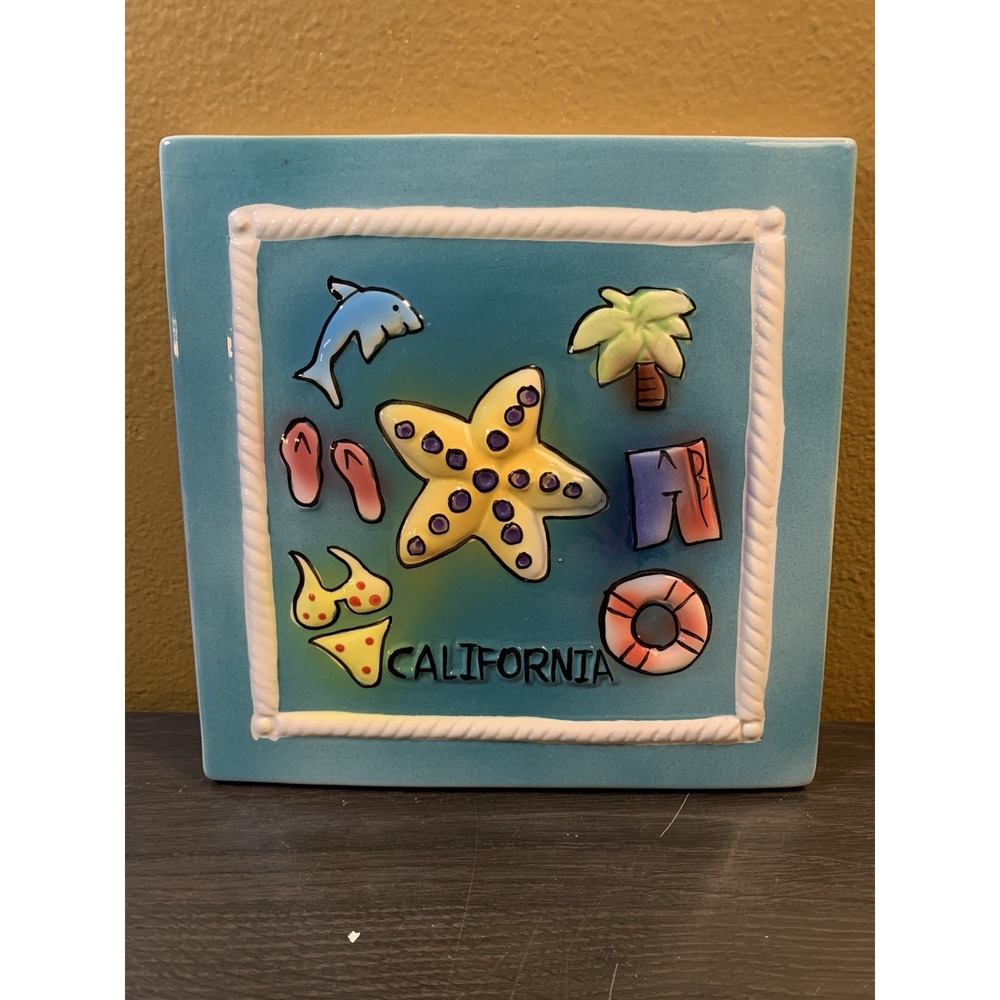 California‎ Coaster Art Ceramic Tile Tropical Beach Summer Colorful 6x6 inches